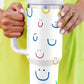 White Smiling Face Print Handle Vacuum Cup 40oz