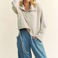 Davi & Dani Drawstring Hem Half Zip Raglan Sleeve Sweatshirt