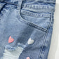 Distressed Raw Hem Heart Mini Denim Skirt