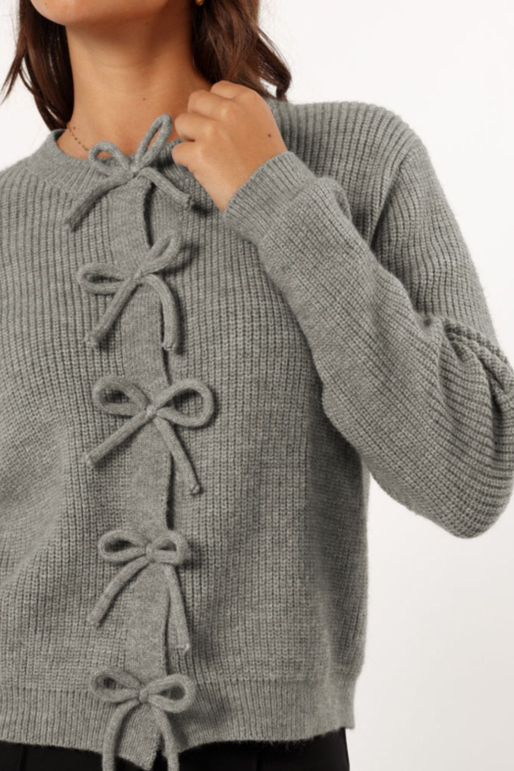 Gray Ribbon Ruffle Cardigan