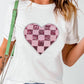 Sequin Checkered Heart Round Neck Short Sleeve T-Shirt