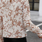 Floral Print Mock Neck Flounce Sleeve Blouse