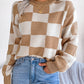 Checkered Mock Neck Long Sleeve Sweater