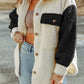 Color Block Collared Neck Sherpa Jacket