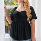 Plus Size Drawstring Sweetheart Neck Babydoll Blouse