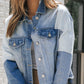 Distressed Button Up Drop Shoulder Denim Jacket