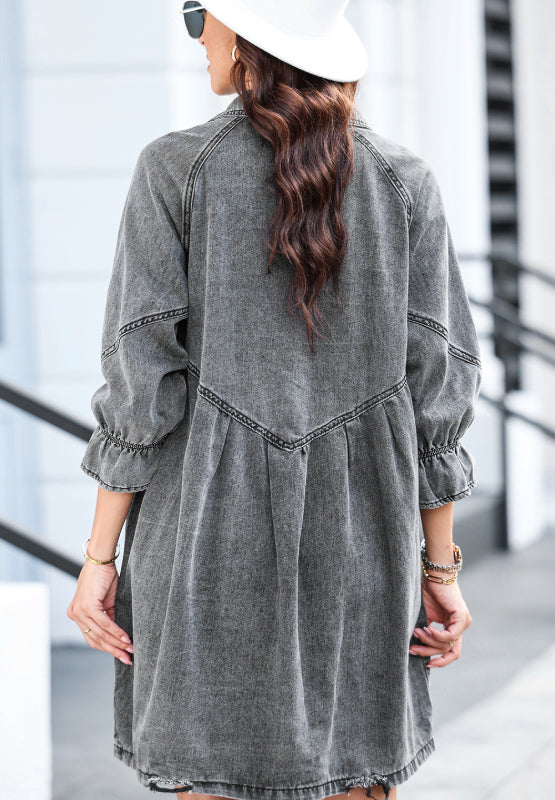 Oversized Distressed Midi-Denim Dress