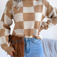 Checkered Mock Neck Long Sleeve Sweater