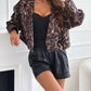 Leopard Collared Neck Cropped Jacket