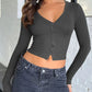 Buttoned V-Neck Long Sleeve T-Shirt