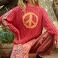 POL Washed Peace Patch Cable Knit Sweater