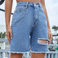 Distressed Raw Hem Denim Shorts