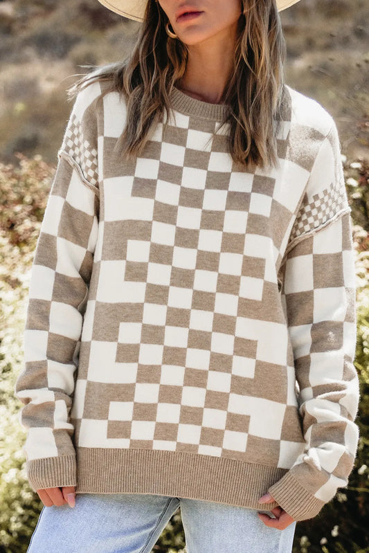 Checkered Long Sleeve Sweater