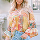 Printed Lace Trim Buttoned Blouse