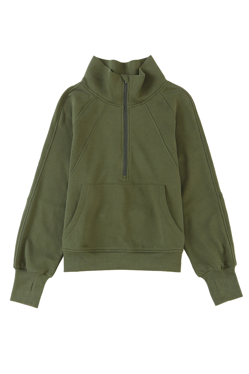 Sea Green Fleece Lined Zip Up Stand Collar Thumbhole Sleeve Sweatshirt