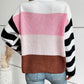 Color Block Round Neck Long Sleeve Sweater