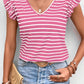 Tied Striped V-Neck Cap Sleeve T-Shirt