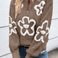 Flower Half Zip Dropped Shoulder Sweater