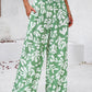 Devine Smocked Printed Wide Leg Pants with Pockets