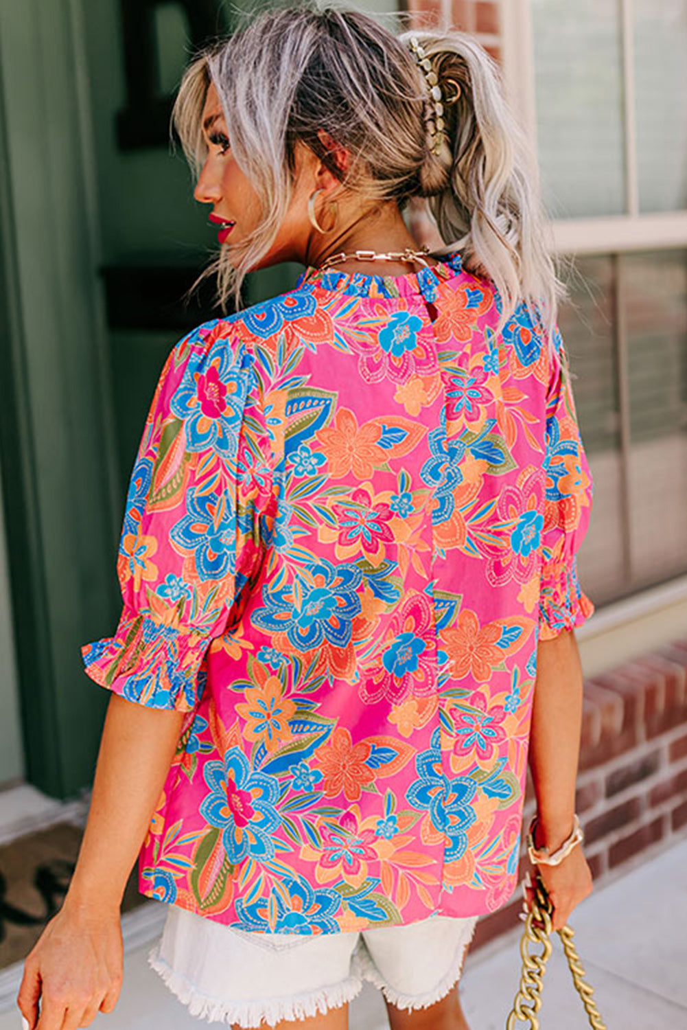 Short Puff Sleeve Floral Blouse