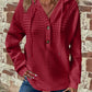 Waffle Texture Half-Buttoned Drawstring Hoodie—Small-3XL