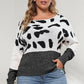 Plus Size Leopard Round Neck Long Sleeve Sweater