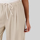 Contrast Waistband Drawstring Wide Leg Pants