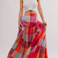 Color Block Elastic Waist Maxi Skirt