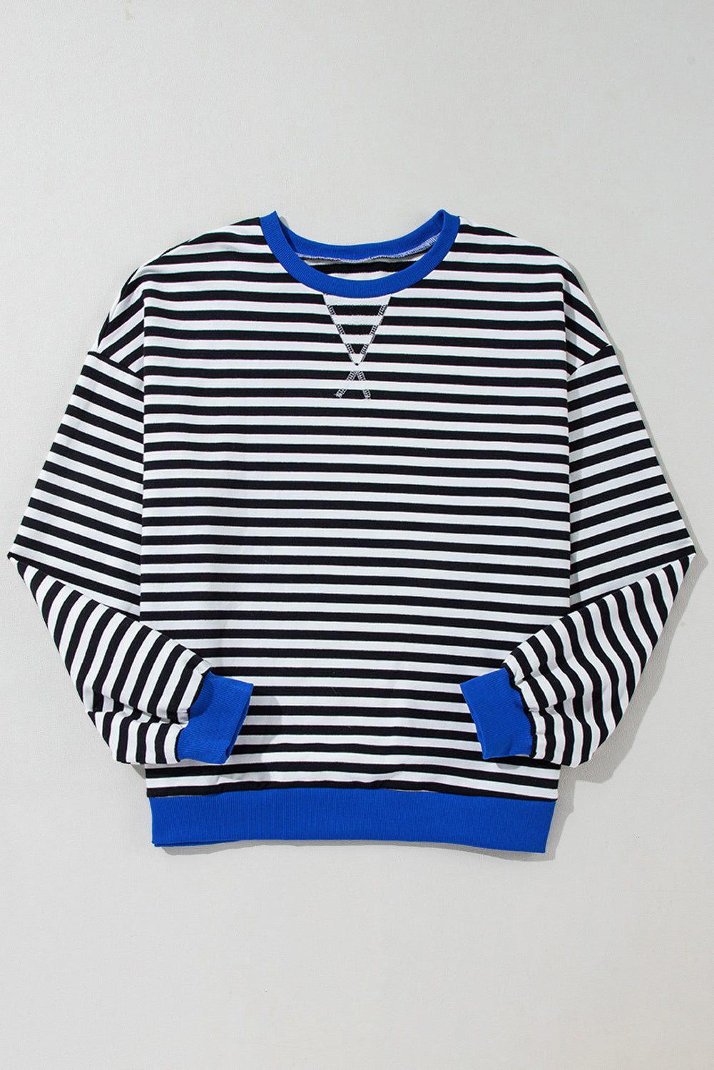 Sky Blue Stripe Oversized Contrast Trim Pullover Sweatshirt