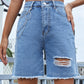 Distressed Raw Hem Denim Shorts