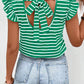 Tied Striped V-Neck Cap Sleeve T-Shirt