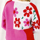 Flower Color Block Round Neck Sweater