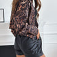 Leopard Collared Neck Cropped Jacket