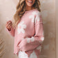 Pearl Trim Flower Round Neck Sweater