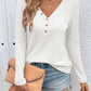 Waffle-Knit V-Neck Long Sleeve Top