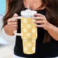 Yellow Daisy Print Handle Stainless Steel Portable Cup 40oz