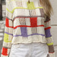 Openwork Color Block Round Neck Sweater