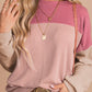 Red Color Block Long Sleeve Ribbed Loose Top