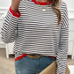 Devine Striped Round Neck Dropped Shoulder Sweater