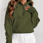 Sea Green Fleece Lined Zip Up Stand Collar Thumbhole Sleeve Sweatshirt