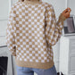 Checkered V-Neck Dropped Shoulder Sweater