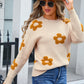 Angel Wings Flower Round Neck Long Sleeve Sweater