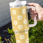 Yellow Daisy Print Handle Stainless Steel Portable Cup 40oz