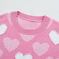 Pearl Trim Heart Round Neck Long Sleeve Sweater