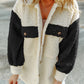 Color Block Collared Neck Sherpa Jacket