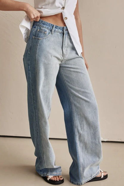 Two-Toned Wide Leg Relaxed Fit Jeans