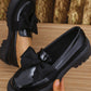 Bow PU Leather Round Toe Loafers