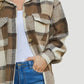 Plaid Collared Neck Long Sleeve Longline Jacket