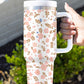 White Cute Flower Print Large Stainless Steel Tumbler 40oz