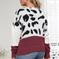 Plus Size Leopard Round Neck Long Sleeve Sweater